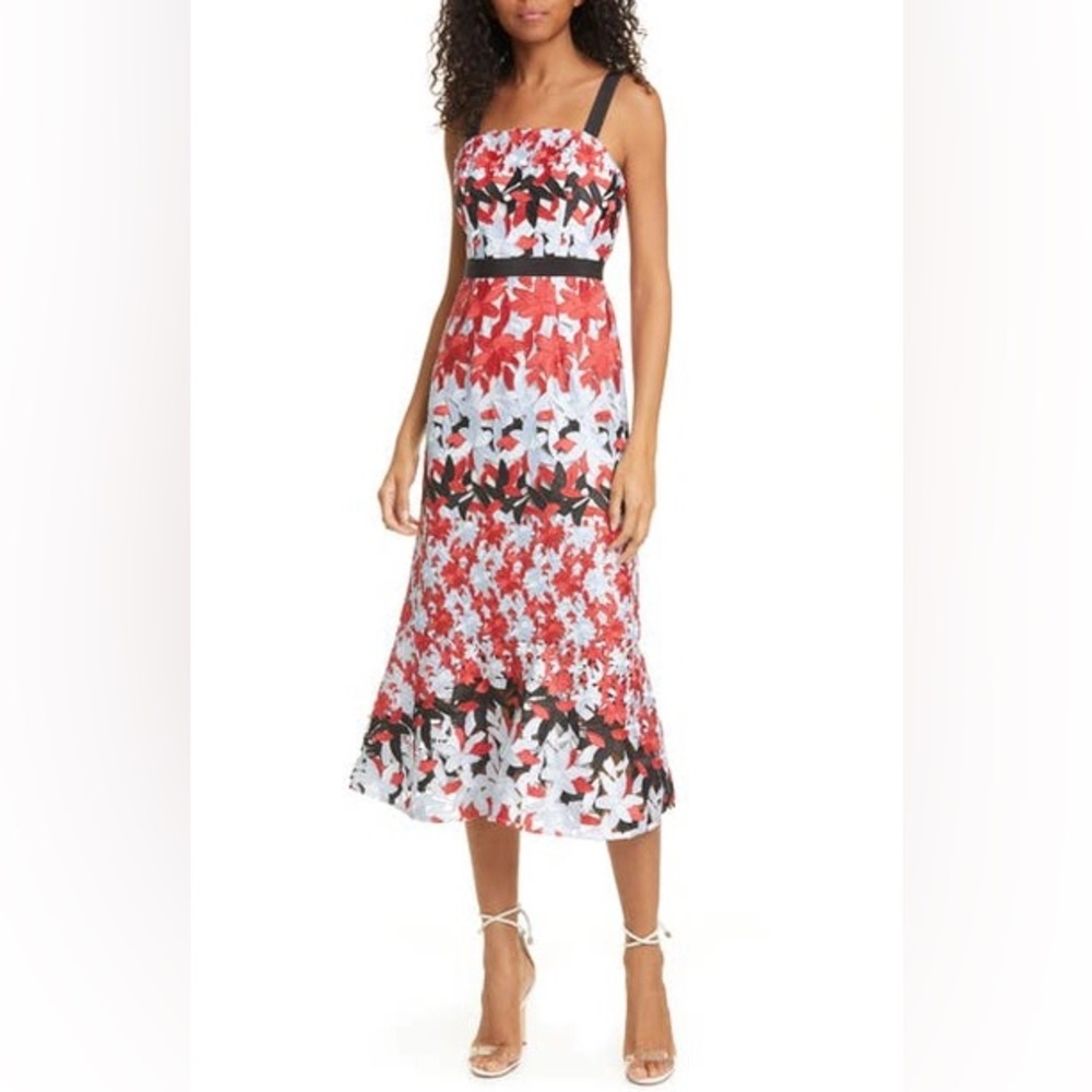 EUC Ted Baker Floral Red and White Midi Dress